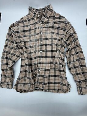 American Eagle Outfitters Beige and Black Plaid Button-Down Shirt